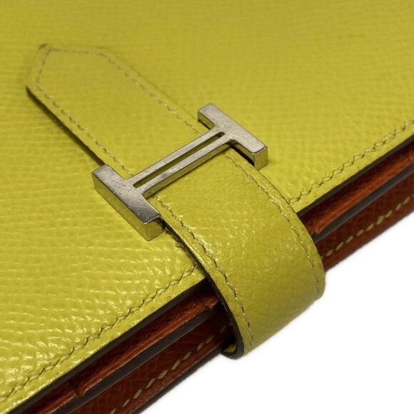 Auth HERMES Bearn Souffle Verso - Lime Terre Battue Veau Epsom Z Long Wallet - Picture 10 of 11